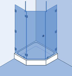 Type 6: Vijfhoek, deur en 2 vaste panelen onder 135°